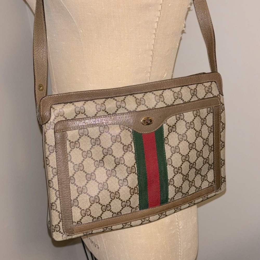 Gucci Tan and Brown Monogram Shoulder Bag